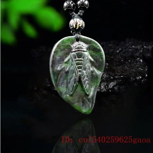 Jade Cicada Pendant Necklace Gifts Fashion Black Green Charm Jewellery Natural Chinese Carved Amulet