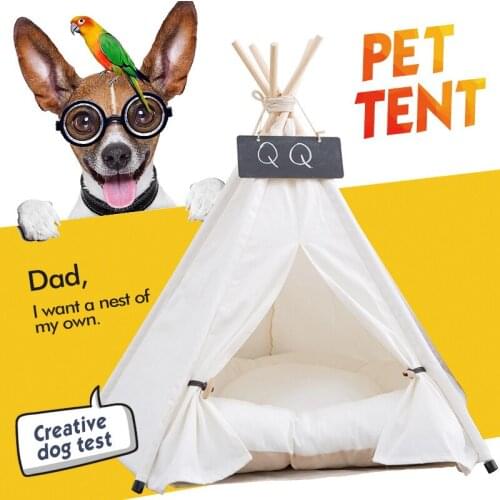 Pet Tent Foldable Thick Cushion Nature Pine Wood Pet Game House Cotton Canvas Pets Nest For Small And Medium Sized Dogs