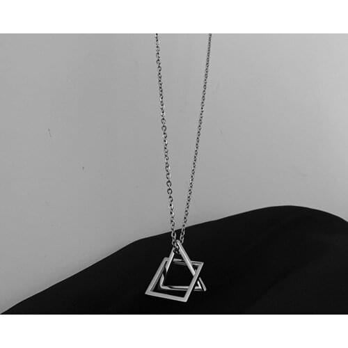 Trendy Interlocking Square Triangle Pendant For Men Stainless Steel Geometric Stacking Streetwear Hip Pop Rock Necklace