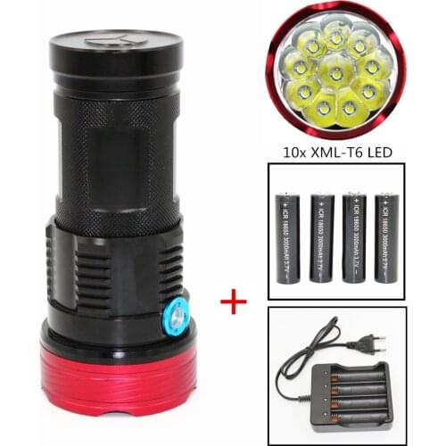 Portable LED Flashlight 10000LM Light 10 x XM-L T6 LED 3 Modes Light Aluminum Torch for Camping Work Hunting