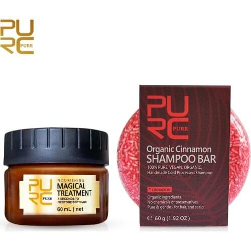 PURC Magical treatment mask 5 seconds Repairs damage restore soft hair 60ml and Organic handmade Cinnamon Shampoo Soap