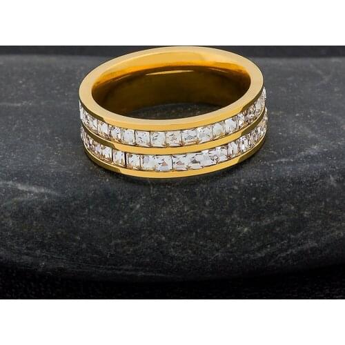 Luxury Double Layer Crystal Rings High Quality Cubic Zirconia Finger Ring For Women Men Couple Stainless Steel Charm Jewelry