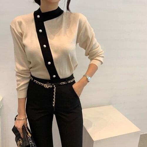 Chic All-match Termperament Button Patchwork Elegant Fashion Jumper Winter Knitted Aesthetic Fashion Sweater Elegant Pullovers