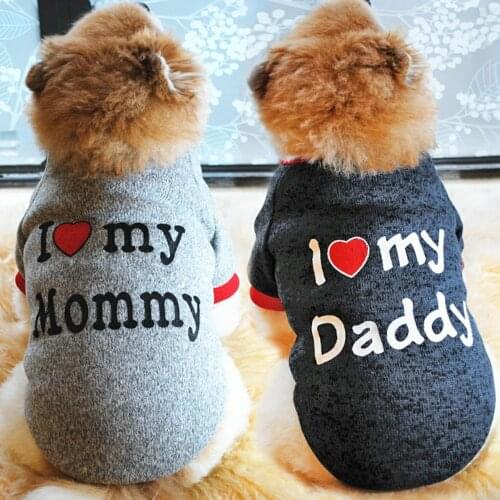 Dog Sweatshirt Pet Clothes Puppy Pullover Autumn Thickened Raglan Style Sweater Classic Love Dad Mom Dog Clothes Pet Supplies
