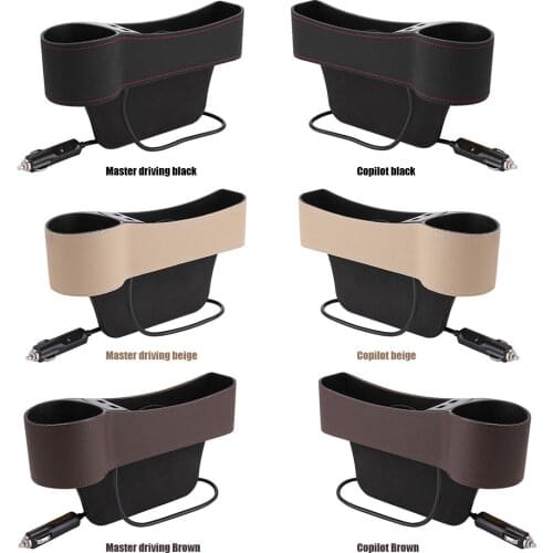 Universal Car Storage Console Seat Gap Organizer Cup Holder Auto Seat Side Slit Pocket Storage Box With Dual USB Charger Ports