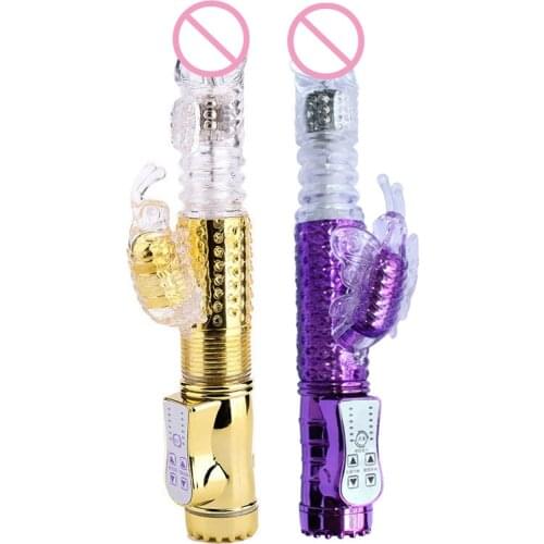 USB Rechargeable Multi Speed Rotating Thrusting Rabbit Vibrator Butterfly Clitoris Stimulator G-spot Dildo Massager Sex Toys