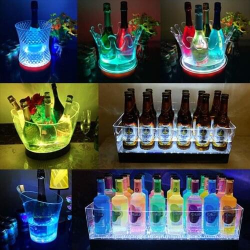 Waterproof LED Rechargeable Ice Buckets Acrylic Transparent Night Party wine Holder Light Up Champagne Beer ice cooler for Part