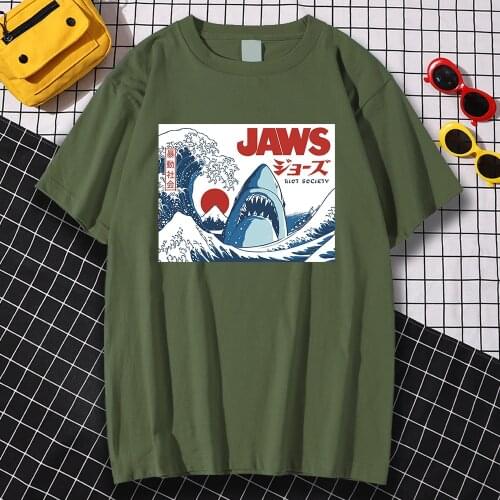 Japan Comics Shark Jaws Prints Men T-Shirts Fashion Loose T Shirt Hip Hop Oversize Clothing S-XXXL Crewneck T Shirts Summer New