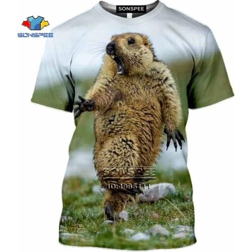 SONSPEE Funny Marmota Marmot Eating Mens T-shirt 3D Print Wildlife Animals T shirt Women Summer Casual Fitness Shirt Streetwear