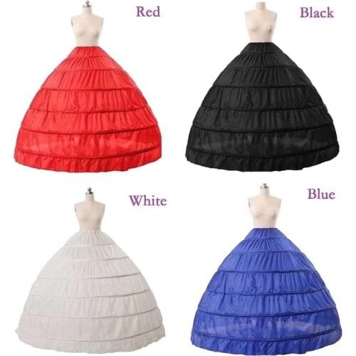 6 Hoops Women Vintage Retro Bridal Wedding Long Crinoline Slips Petticoat Party Underskirt