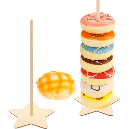 1PCS Wooden Donut Display Stand Star Shape Wooden Donuts Bagels Dessert Display Holder Table for Wedding Baby Showers Decoration