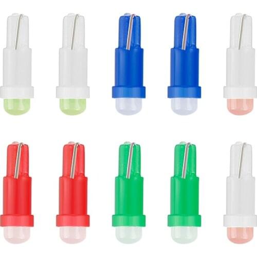 10pcs T5 Auto Car Interior LED Wedge Door Instrument Side Bulb License Plate Lamp Car Light 7-Colors Source Super Bright