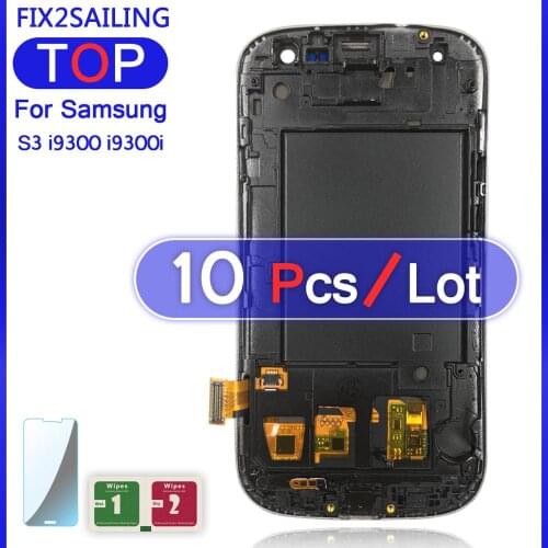 10Pcs Lcd S3 For Samsung Galaxy S3 i9300 Super LCD Display 100% Tested Touch Screen Digitizer Assembly With Tempered Glass
