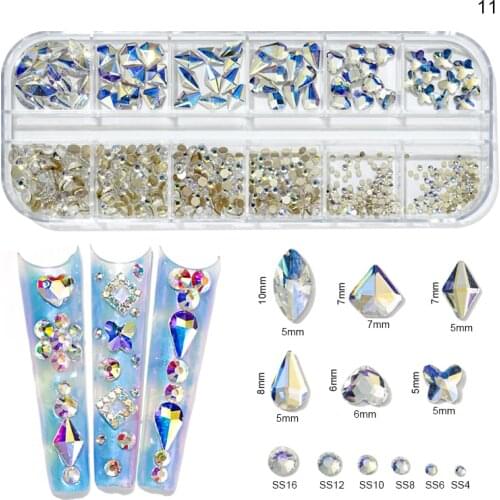 12GIRDS-AB Mix Shapes Carystal Rhinestones,Flatback Diamond HOT-FIX Rhiestones,Round/Love Manicure Stones Gems#1box
