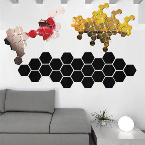12Pcs 3D Mirror Hexagon Vinyl Removable Wall Sticker Decal Home Decor Art DIY Home Decoration papel de parede Wholesale #65