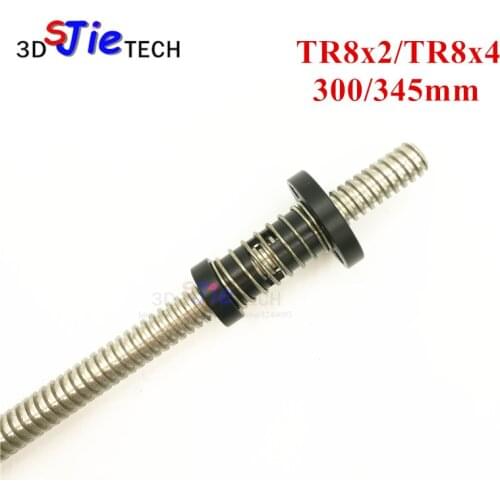 2pcs TR8x8 TR8x2 T type lead screw 300mm/345mm+Anti Backlash Delrin POM/brass Nut for upgrade Prusa i3 rework/Anet A8 3D printer