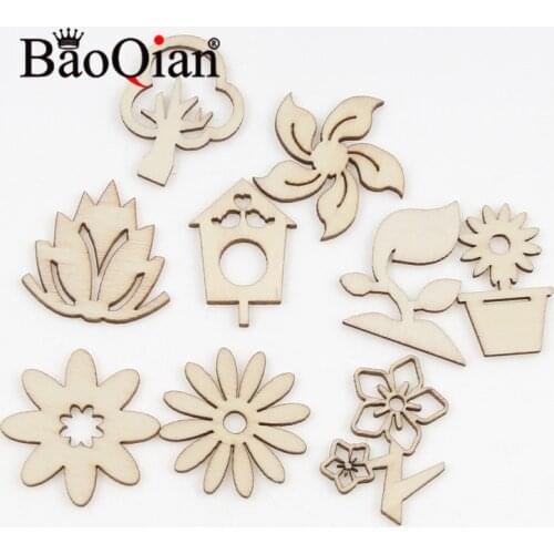 20pcs/lot Natural Wooden Flower Potted Pattern Charm Home Decoration Scrapbook Diy Children Painting Puzzle Wood Chips