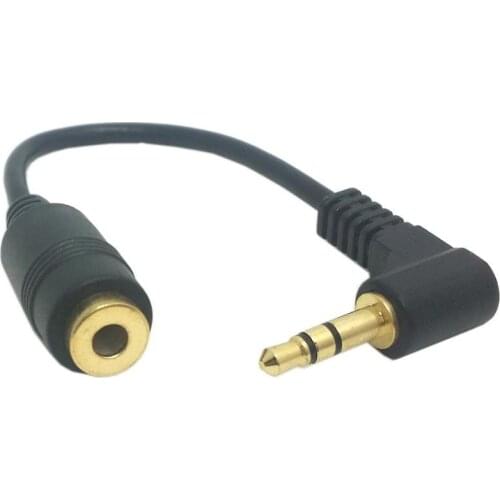 90 degree right angled 10cm 3.5mm 3 poles Audio Stereo Male to Female Extension Cable black color