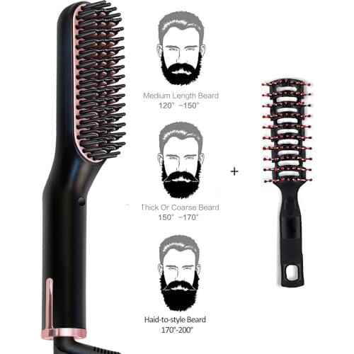 3 In 1 PTC Heating Hair Straightener Brush Comb Personal Care Smooth Mens Styling Shape Anti Static Fluffy Straight Beard Comb