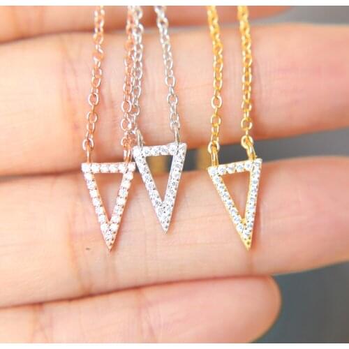 Promotion 100% 925 sterling silver 3 colors mini cz triangle charm triangle necklace 925