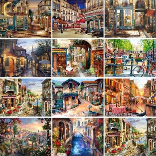 5D DIY Diamond Painting Street Scenic Full Square Round Drill City Scenery Diamond Embroidery Mosaic Landscape Home Decor Gift