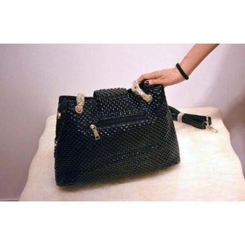 Bling Diamonds Fashion Women Chain Big Capacity Handbag Rhinestone Pu Leather Shoulder Bag Office Party Bucket Crossbody Bags