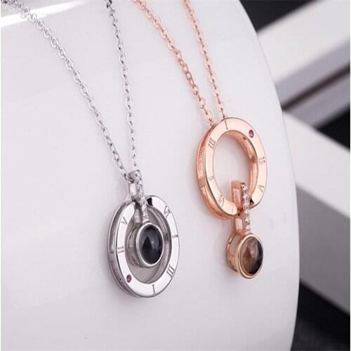 Letter Necklace 100 Languages I Love You Projection Pendant Necklace Women Jewelry Best Friends Gifts