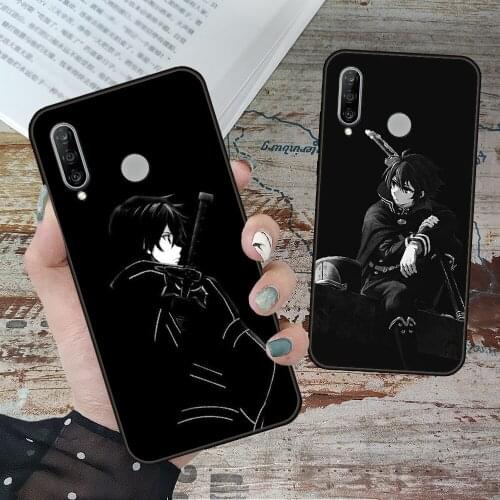 Phone Case For Huawei P20 P30 P40 P Smart Z + P10 Mate 30 10 20 Lite Pro Black Cover Bumper SAO Sword Art Online Kirito Anime