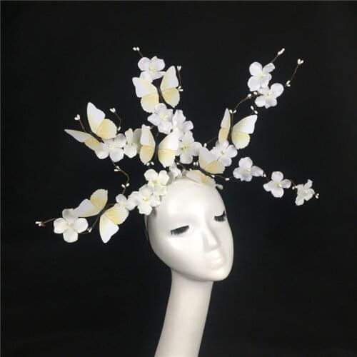 Branches Flower Headwear White Black Bride Photo Movie Props School Stage Performance Headdress Model MakeUp Accessories