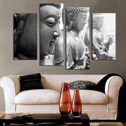 Hd print canvas sitting room home decoration four Buddha face portrait stone photo wall of modern art