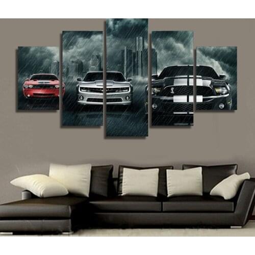 Canvas Poster Home Decor 5 Pieces Luxury Cars Racing car Paintings For Living Room Wall Art Sports Car Pictures Modular Framed