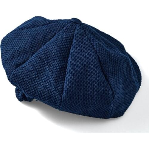 Badbowl Handmade Plant Indigo Blue Dyed Kendo Octagonal Hat Original Design Unisex Retro Casual Cap Mens British Newsboy Hat Man