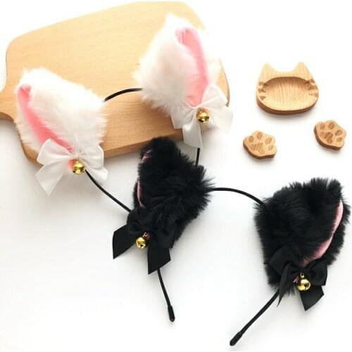 Beautiful masquerade halloween plush cat ears cute hair band headdress anime cosplay party bow bells handmade hair accessories