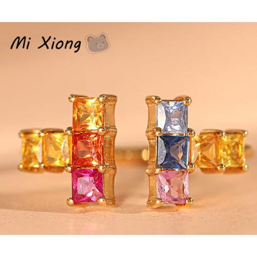 Mi Xiong s925 sterling silver new original rainbow series T-shaped colored gemstone ring light luxury lady charm brand jewelry