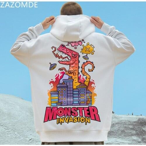 ZAZOMDE 2021 Fashion Trendy Hooded Monster Dinosaur Print Hoodie Mens Sweatshirt Pullover Tops Anime Cartoon Print Hoodie Men