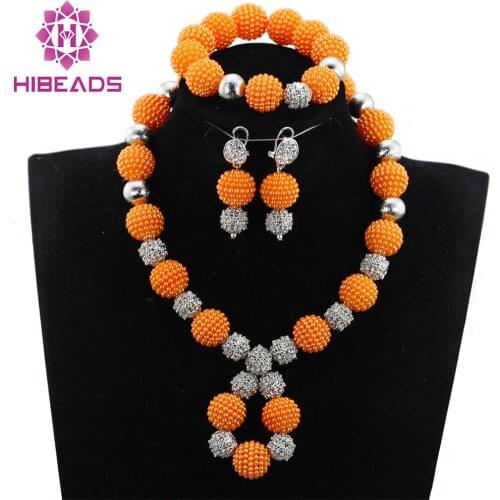 2017 New Little Kids Children Babes Gift Pretty Orange Balls Jewelry Necklace Earrings Bracelet Set Jewelry Free Shipping ABH336
