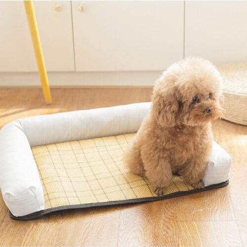Summer Cooling Sofa Bed Dog Cat Rattan Mat Soft Back Cushion Moistureproof Oxford Fabric Bottom Washable Puppy Kitten Supplies