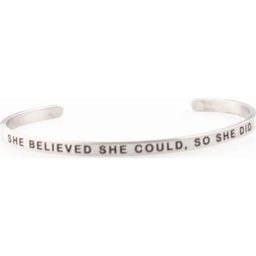 SHE BELIEVED SHE COULD SO SHE DID Stainless Steel Bangles Laser Engraved Positive Sayings Mantra Bracelet For Women Men Gifts