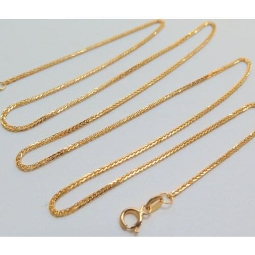 Genuine Real 18K Yellow Gold 0.8mm Wheat Link Chain Necklace For Woman 17.7inch Stamp Au750