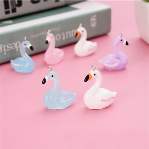 Julie Wang 10PCS Resin Cartoon Swan Charms Random Mixed Colors Artificial Animal Jewelry Making Accessory Home Decor