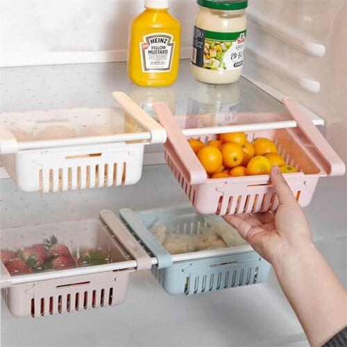 Adjustable Kitchen Refrigerator Storage Rack Fridge Freezer Shelf Holder Pull-out Drawer Organiser Space Saver Kitchen Organizer