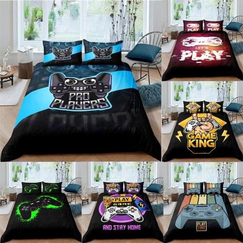 Luxury 2/3 Pcs Gamer Duvet Cover Cartoon King Queen Single Bedding Sets Kids Boys Girls Bed Set Game Quilt Comforter Covers