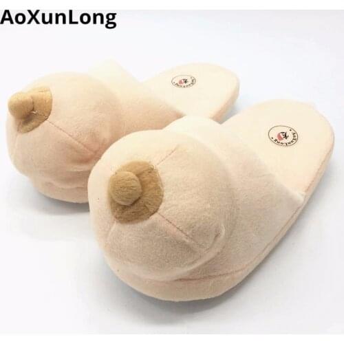 AoXunLong New Winter Slippers Men Cute Womens Breasts Unisex Taste Home Slippers Mischievous Gift Slides Men Slippers EU 37-42