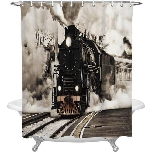 Retro Steam Train Shower Curtain Home Bath Decorative Waterproof Polyester Fabric Bathroom Curtain