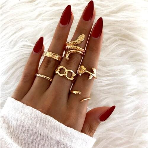 Bohemian Gold Color Snake Rings Set 2021 New Geometric Chain Metal Rose Knuckle Rings Female Finger Ring Jewelry