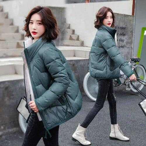 Women Jacket 2021 New Winter Jacket Parkas Long Sleeve Stand Collar Casual Warm Cotton Padded Parka Short Coat Female Outwear