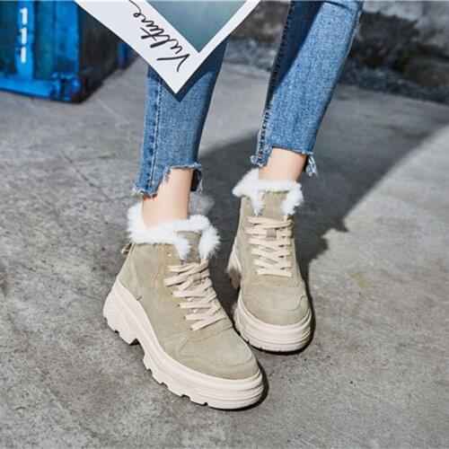 Womens Ankle Boot 2019 Winter Genuine Leather Warm Plush Female Boot Ankle Boots For Women With Heel Casual Woman Winter Boots