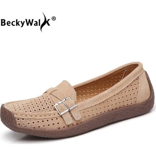 Spring Women Flats Shoes Leather Suede Summer Female Loafers Hollow Ballet Flats Oxford Ladies Shoes Plus Size 35-42 WSH3348