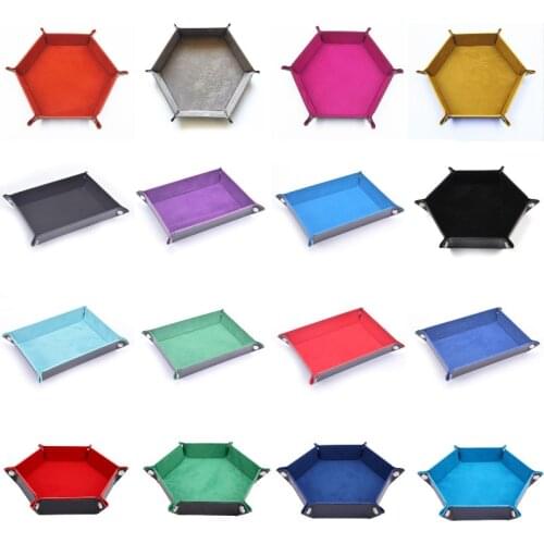 1pc Foldable Storage Box PU Leather Square Tray for Dice Table Games Key Wallet Coin Box Tray Desktop Storage Box Trays Decor