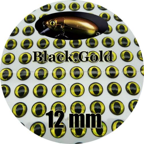 12mm 3D Black.Circle.Gold / Wholesale 300 Soft Molded 3D Holographic Fish Eyes Fly Jig Lure